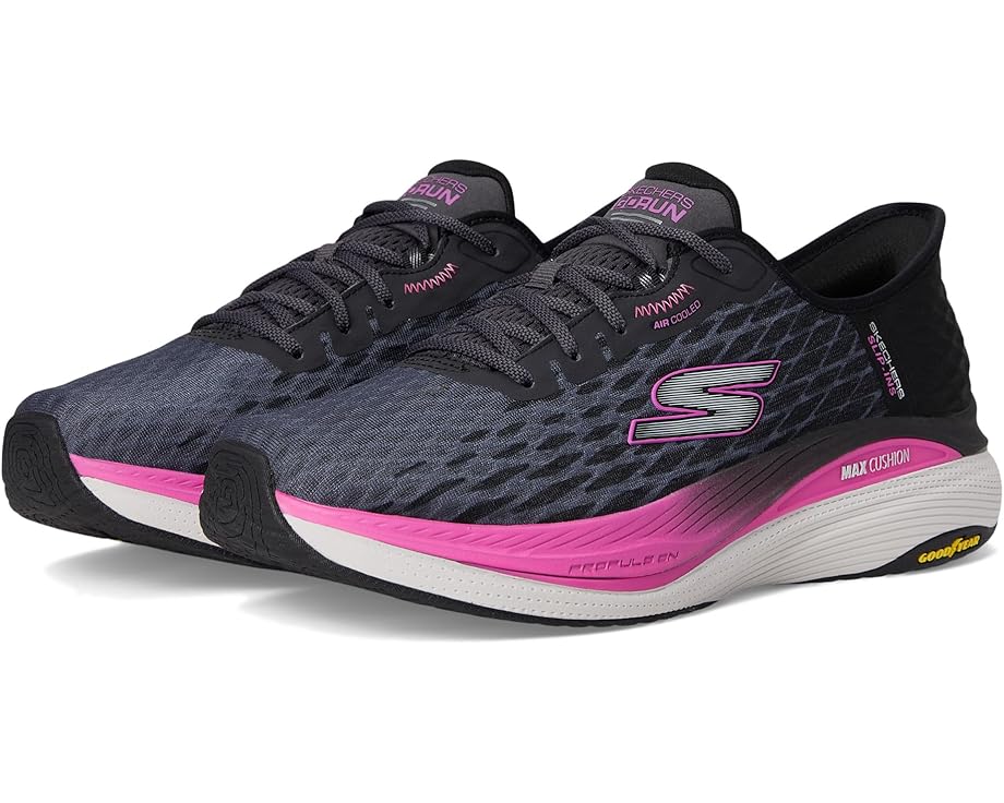 スケッチャーズ マックス 無償性 黒いこと 黒いこと サクラ色 スニーカー レディース 【 SKECHERS MAX CUSHIONING PROPULSION VITALITY HANDS FREE SLIP-INS / BLACK HOT PINK 】