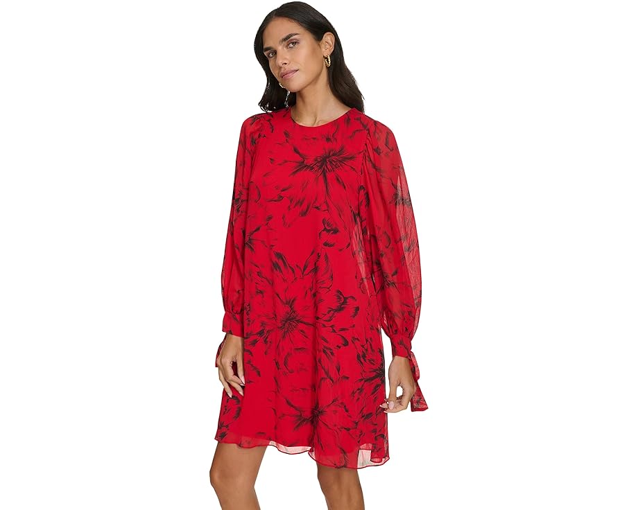 カルバンクライン ドレス 赤 レッド 黒色 ブラック レディース 【 CALVIN KLEIN FLORAL SHIFT DRESS / RED BLACK MULTI 】 レディースファッション