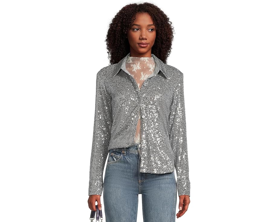 サンクチュアリー レディース 【 SANCTUARY RADIANT SEQUIN SHIRT / GUNMETAL 】 レディースファッション トップス Tシャツ カットソー｜スニケス
