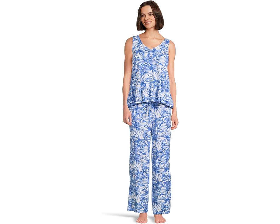 トミーバハマ ノン捩り 青味 青み レディース 【 TOMMY BAHAMA SLEEVELESS LONG PAJAMA SET / BLUE FLORAL 】 肌付き 肌付き ナイト爵御召しもの ナイト爵 御部屋 パジャマ