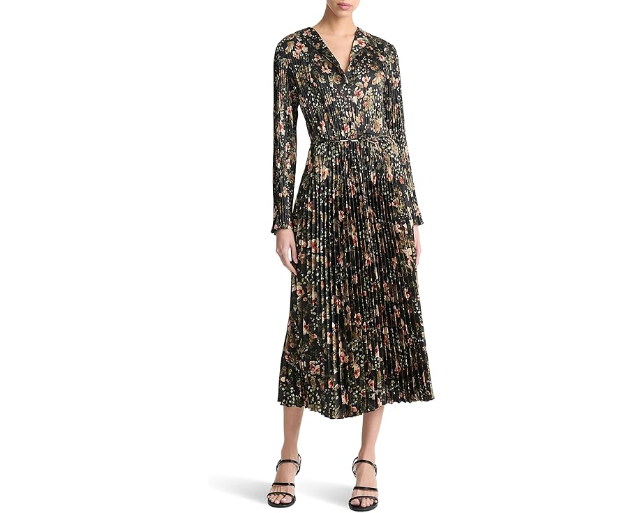 ヴィンス スリーブ ドレス 黒色 ブラック ナイト 長袖 レディース 【 VINCE ORCHID VINE PLEATED LONG SLEEVE DRESS / BLACK NIGHT 】 レディースファッション