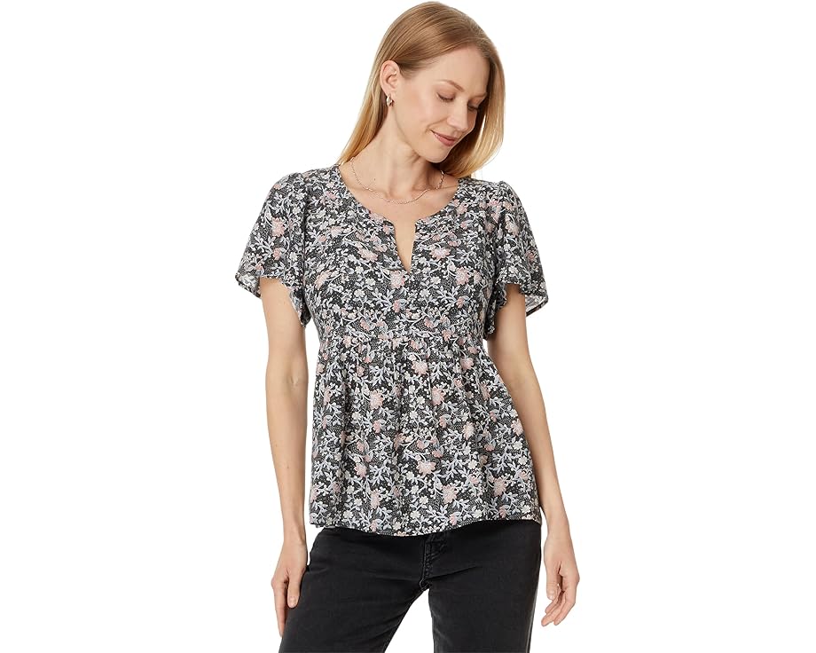 ラッキーブランド スリーブ 黒色 ブラック 半袖 レディース 【 LUCKY BRAND SHORT SLEEVE PEASANT BLOUSE / BLACK MULTI 】 レディースファッション トップス Tシャツ カットソー|スニケス