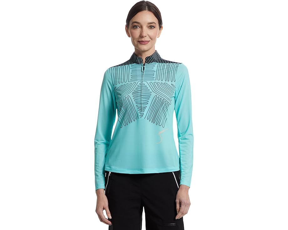 ジェイミーサドック スリーブ 長袖 レディース 【 JAMIE SADOCK SUNSENSE THREADS PRINT LONG SLEEVE 1/4 ZIP SUN PROTECTION TOP / TURQUOISE 】 レディースファッション トップス Tシャツ カットソー