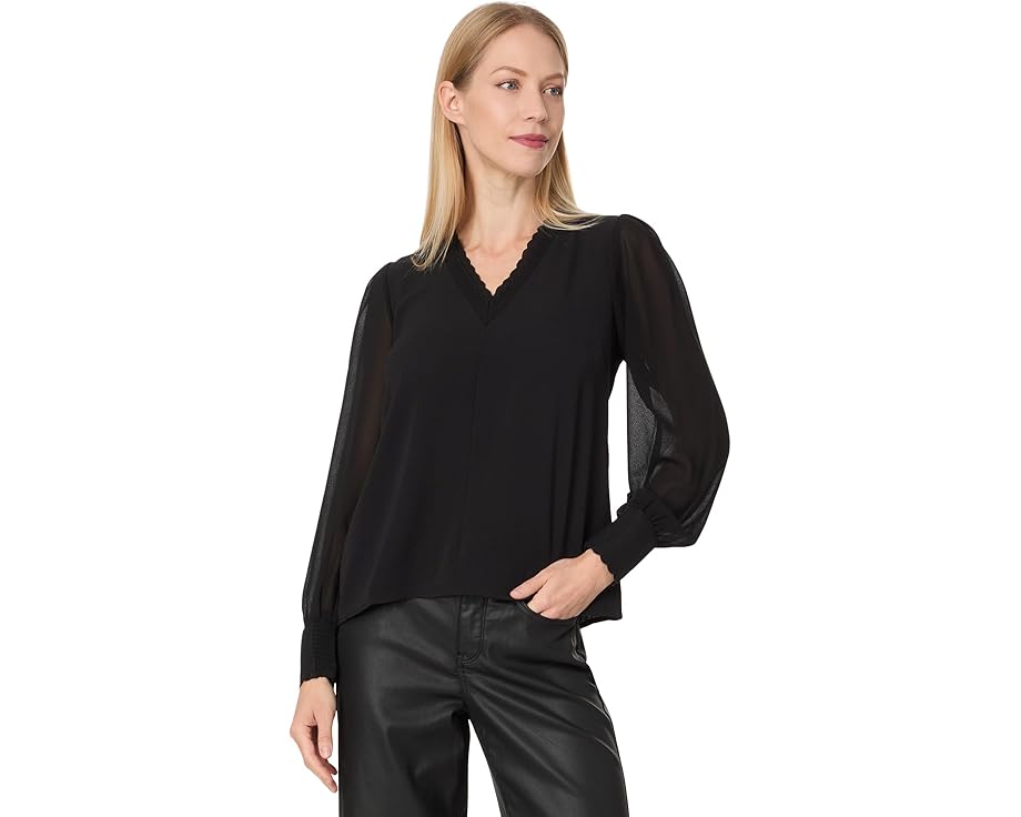 スリーブ Vネック 黒色 ブラック 長袖 & レディース 【 CECE LONG SLEEVE V-NECK TOP W/ COMBO NECKLINE / RICH BLACK 】 レディースファッション トップス Tシャツ カットソー|スニケス
