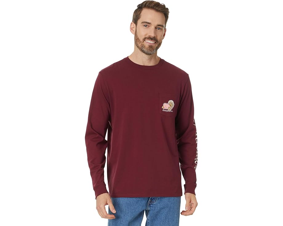 ヴィニヤードヴァインズ 文字記号 衣袂 クリムゾン 長袖 メンズ 【 VINEYARD VINES TURKEY CHARACTER WHALE LONG SLEEVE / CRIMSON 】 メンズ流行り物 トップス ティーシャツ カットソー