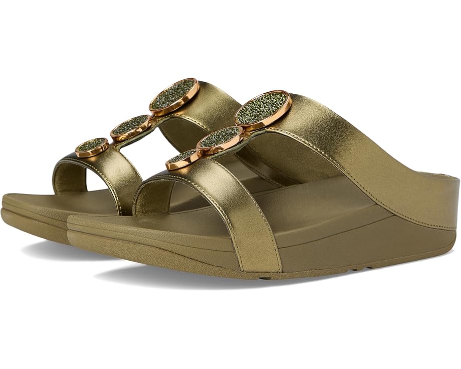 フィットフロップ カモ柄 緑 グリーン レディース 【 FITFLOP HALO BEAD-CIRCLE METALLIC H-BAR SLIDES / METALLIC CAMO GREEN 】 パンプス