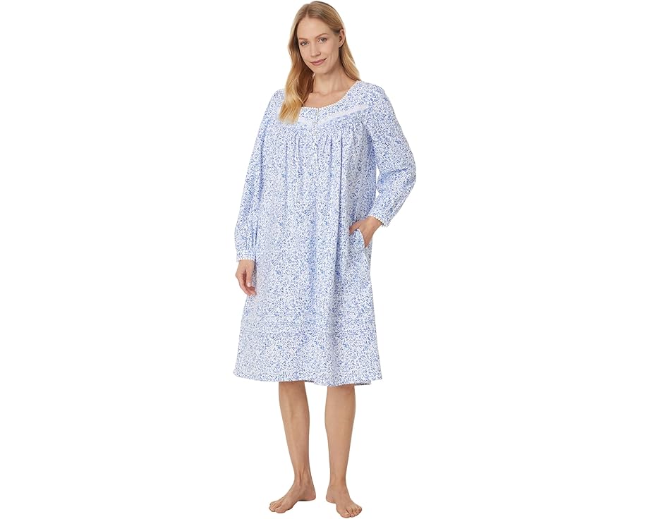 アイリーン酉の方角 捩り 青味 青み 長袖 レディース 【 EILEEN WEST COTTON FLANNEL LONG SLEEVE WALTZ GOWN / BLUE SCROLL 】 肌付き 肌付き ナイト爵御召しもの ナイト爵 御部屋 パジャマ