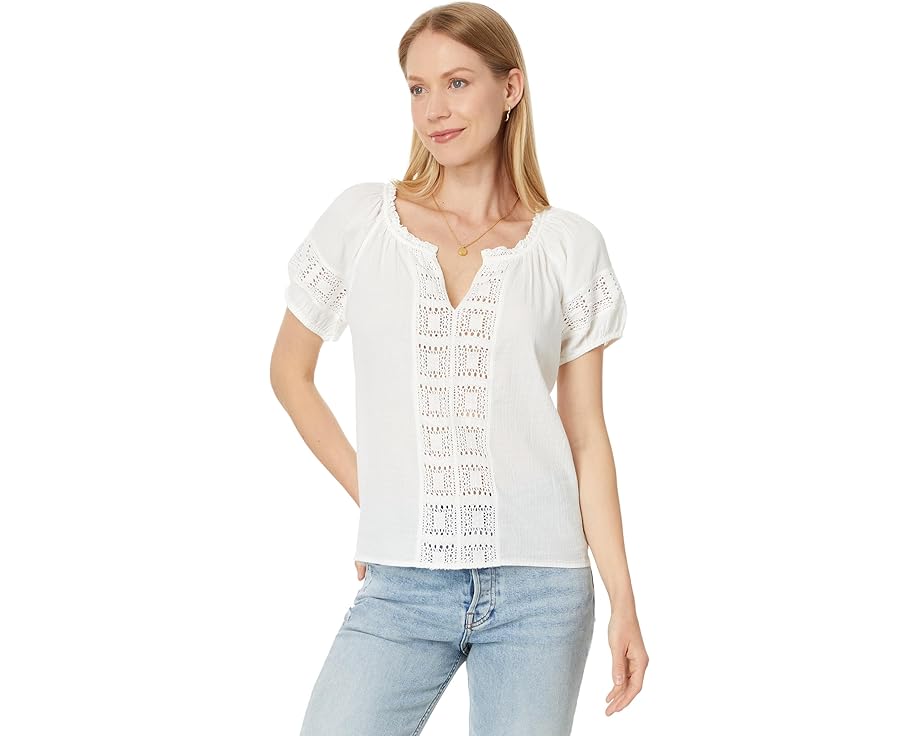 ラッキーブランド スリーブ 白色 ホワイト 半袖 レディース 【 LUCKY BRAND GRANNY SQUARE SHORT SLEEVE TOP / WHISPER WHITE 】 レディースファッション トップス Tシャツ カットソー 17,111円
