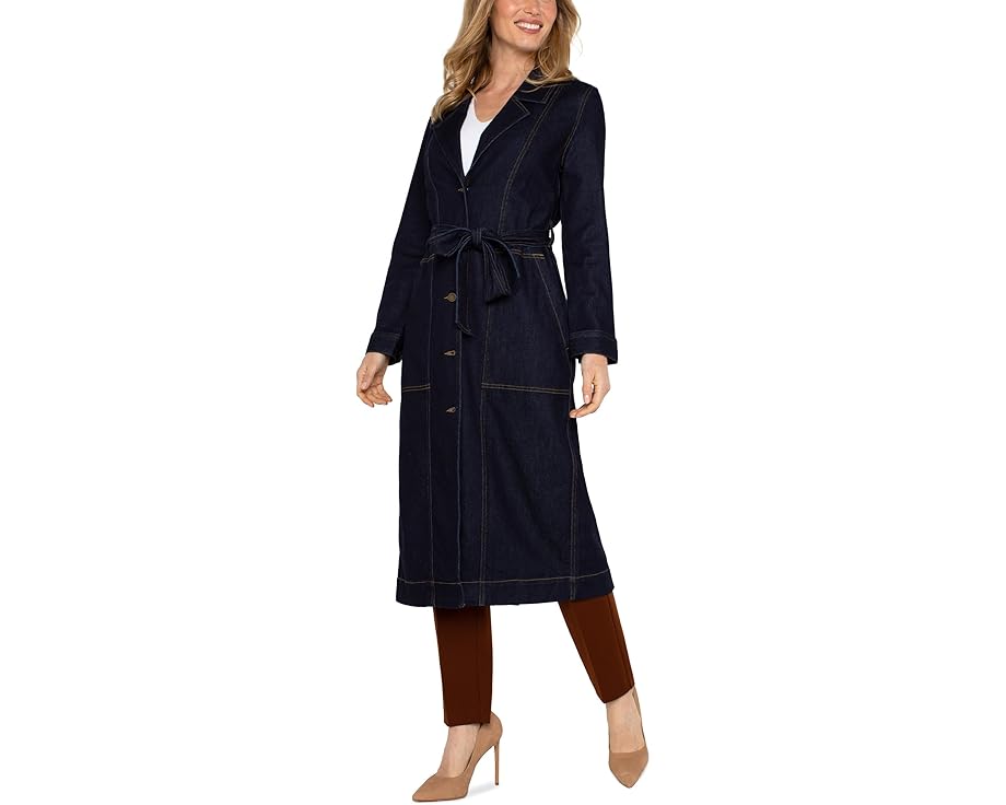 ジーンズ 上衣 胴締め 藍色 インディゴ 天使の都市 レディース 【 LIVERPOOL LOS ANGELES DENIM NOTCH COLLAR DUSTER JACKET WITH SELF BELT / INDIGO RINSE WASH 】 レディースファッション-コート・ジャケット