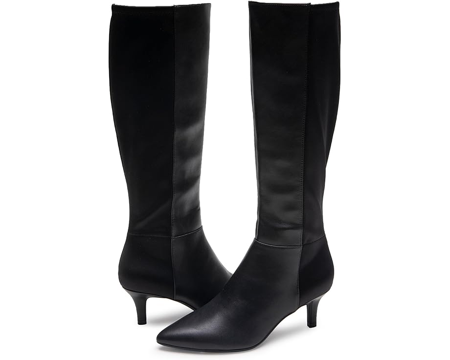 エアロソールズ ヒール ブーツ 黒色 ブラック レザー レディース 【 AEROSOLES EPIC2 KITTEN HEEL TALL BOOT / BLACK FAUX LEATHER 】｜スニケス