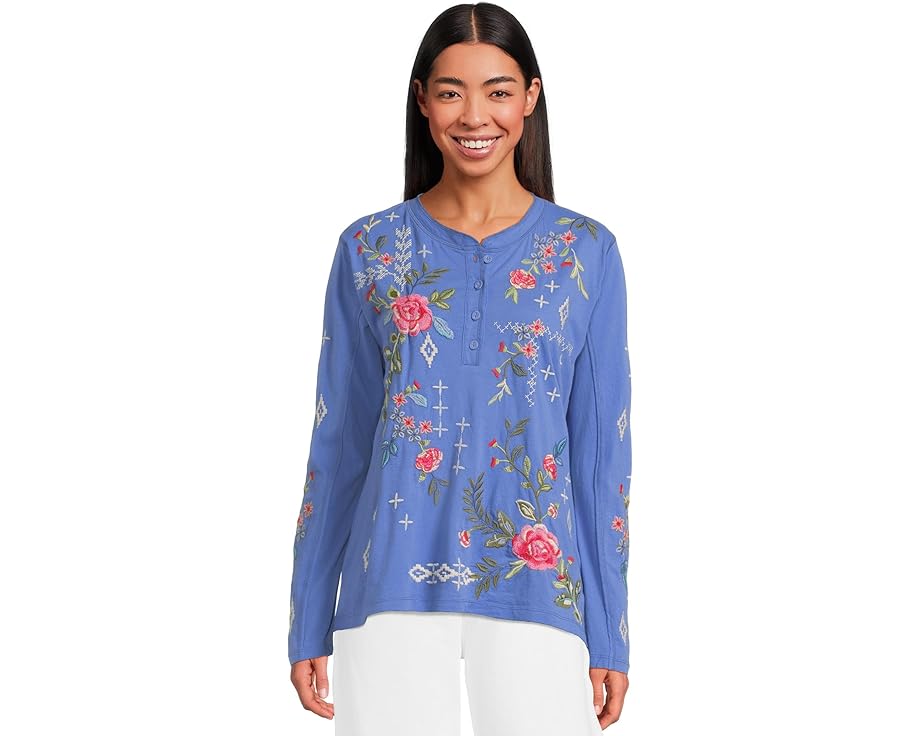 ジョニーワズ ヘンリー 青色 ブルー レディース 【 JOHNNY WAS RAW SEAM HENLEY / BAJA BLUE 】 レディースファッション トップス Tシャツ カットソー 25,331円