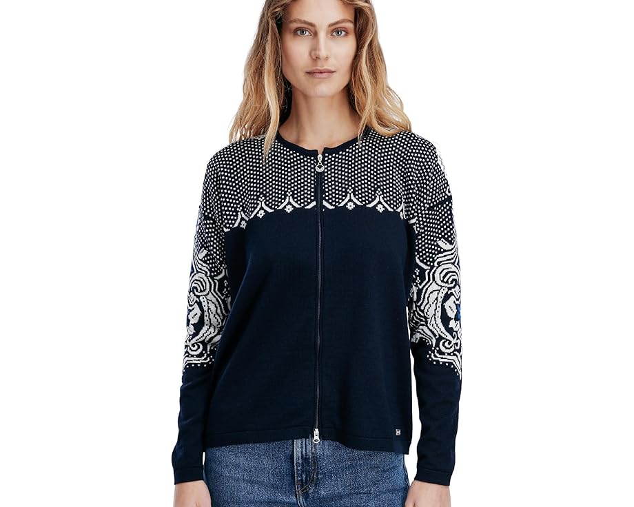 デールオブノルウェー ジャケット 紺色 ネイビー 白色 ホワイト レディース 【 DALE OF NORWAY ROSENDAL FEM JACKET / NAVY OFF WHITE ULTRAMARINE 】 レディースファッション トップス ニット セーター｜スニケス 45,060円