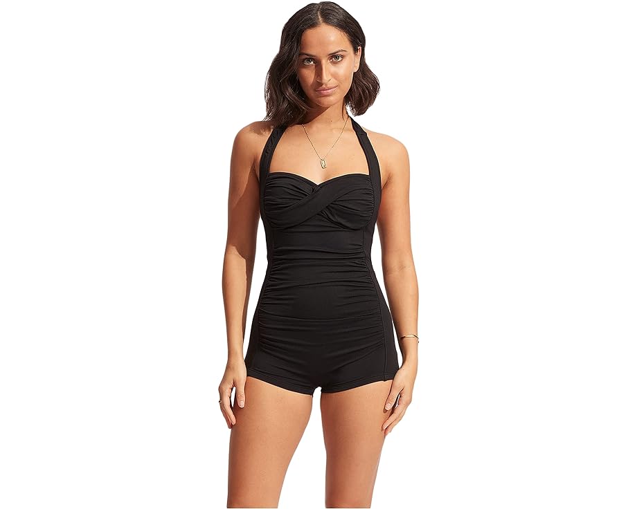 シーフォリー 黒色 ブラック レディース 【 SEAFOLLY COLLECTIVE BOYLEG ONE-PIECE / BLACK 】 レディースファッション 水着
