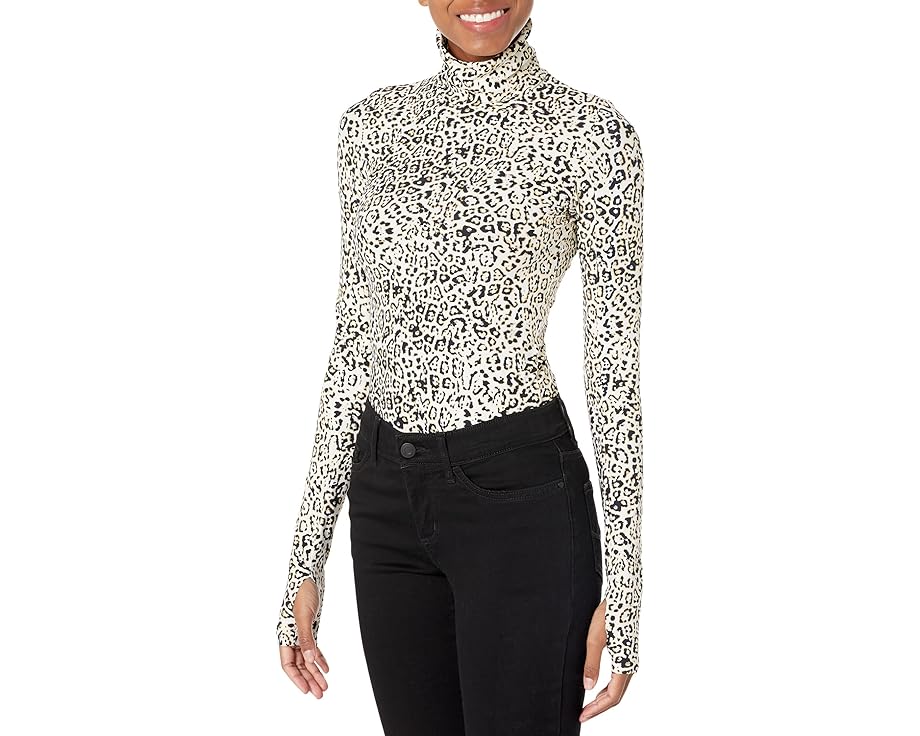 コマンドー クラシック ボディースーツ ヒョウ柄 レオパード アイボリー レディース 【 COMMANDO CLASSIC PRINTED TURTLENECK BODYSUIT W/THUMBHOLES / SPARKLE LEOPARD IVORY 】 レディースファッション トップス T｜スニケス