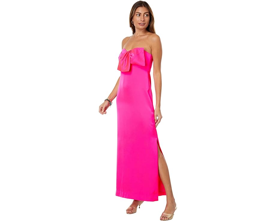 リリーピュリッツァー サテン ドレス ピンク レディース 【 LILLY PULITZER CARLYNN SATIN MAXI BOW DRESS / PINK PALMS 】 レディースファッション