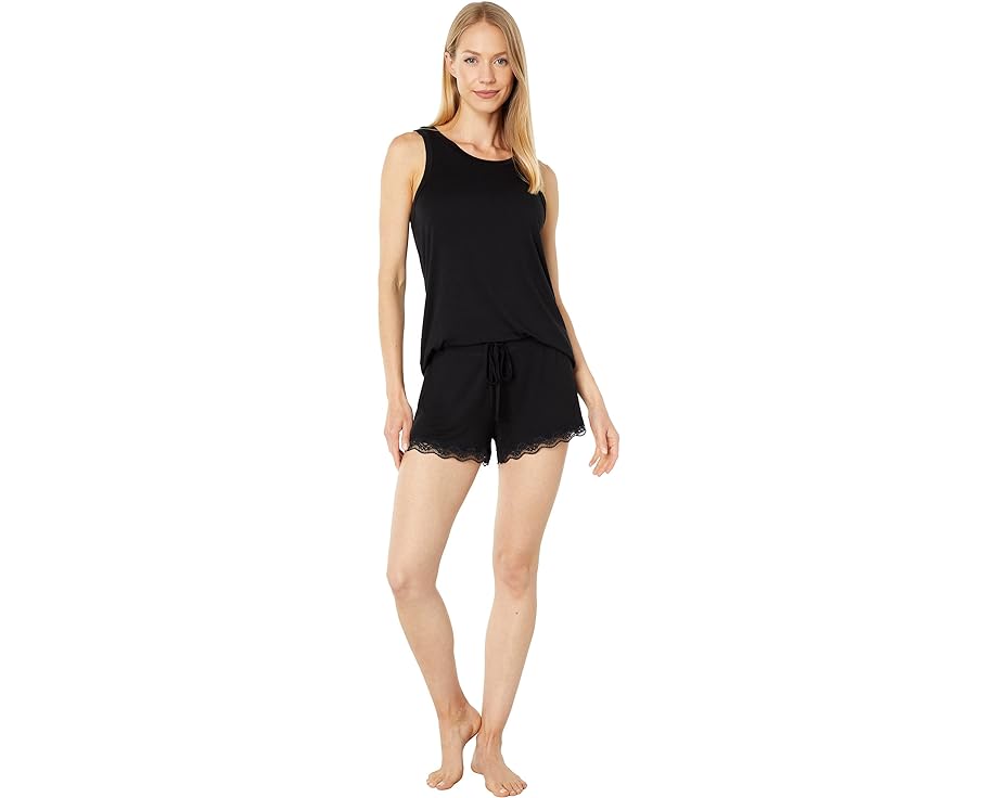 ジャージー 黒色 ブラック & レディース 【 HONEYDEW INTIMATES ALL AMERICAN JERSEY LACE SHORTIE SET / BLACK 】 インナー 下着 ナイトウエア ナイト ルーム パジャマ