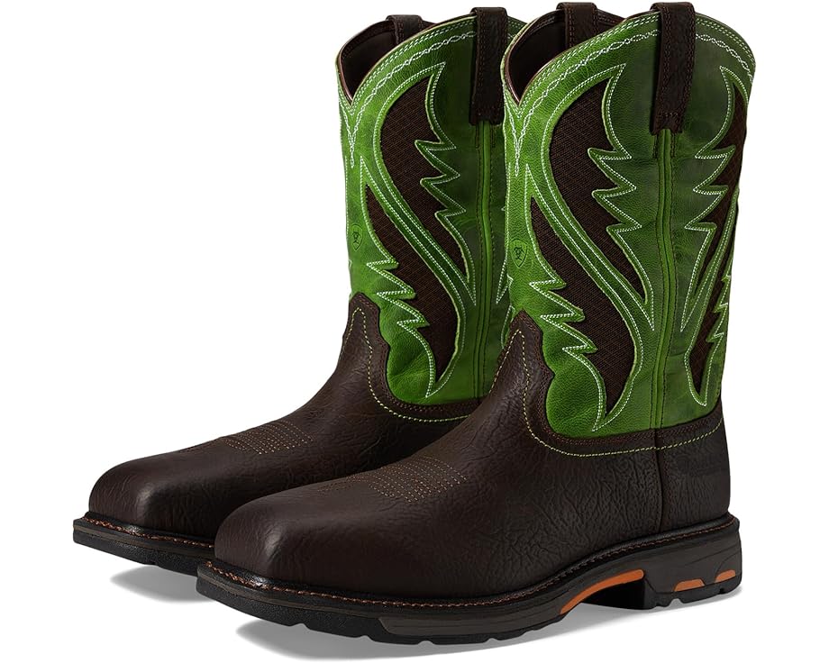 アリアット 青みはたご屋 赤銅色 赤銅色 緑 緑であること メンズ 【 ARIAT WORKHOG WIDE SQUARE TOE VENTTEK COMPOSITE / BRUIN BROWN GRASS GREEN 】 ブーツ
