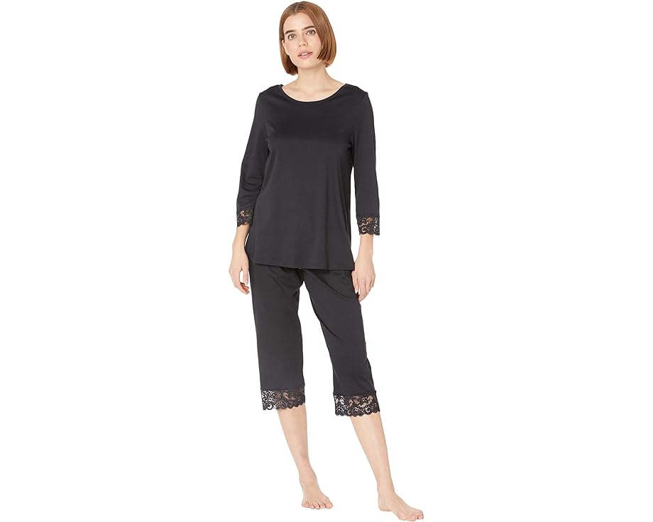 ハンロ クロップ 黒いこと 黒いこと レディース 【 HANRO MOMENTS CROP PAJAMA SET / BLACK 】 下着類 下着類 ナイト爵御召しもの ナイト爵 お座敷 パジャマ
