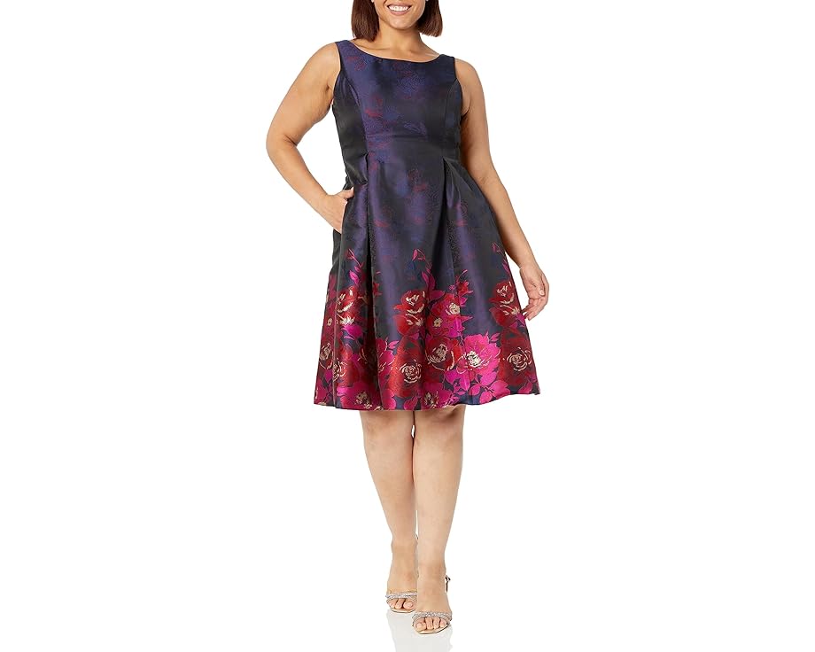 アドリアナパぺル ドレス 紺色 ネイビー ピンク レディース 【 ADRIANNA PAPELL BORDER JACQUARD DRESS / NAVY PINK MULTI 】 レディースファッション 33,930円