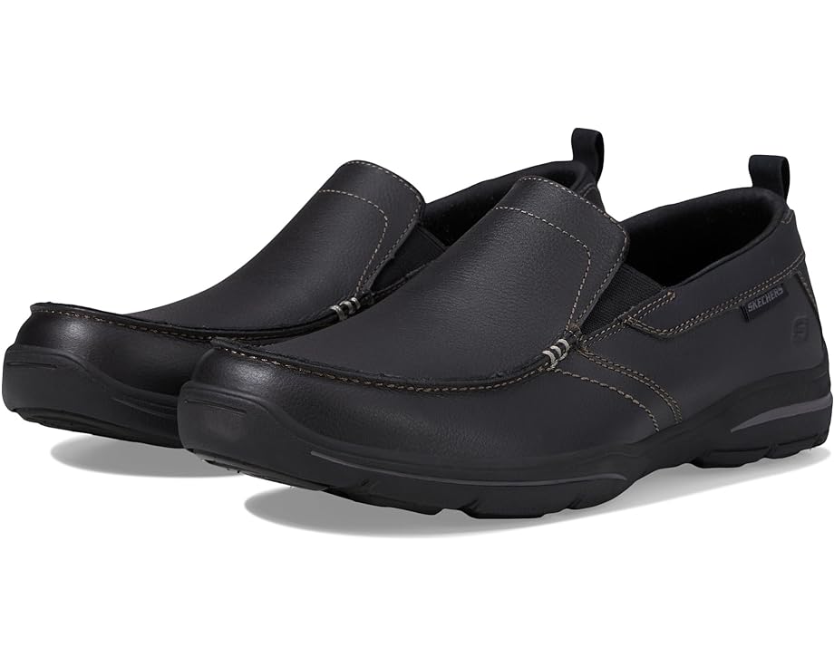 スケッチャーズ 黒色 ブラック レザー メンズ 【 SKECHERS RELAXED FIT HARPER - FORDE / BLACK LEATHER 】 ローファー|スニケス