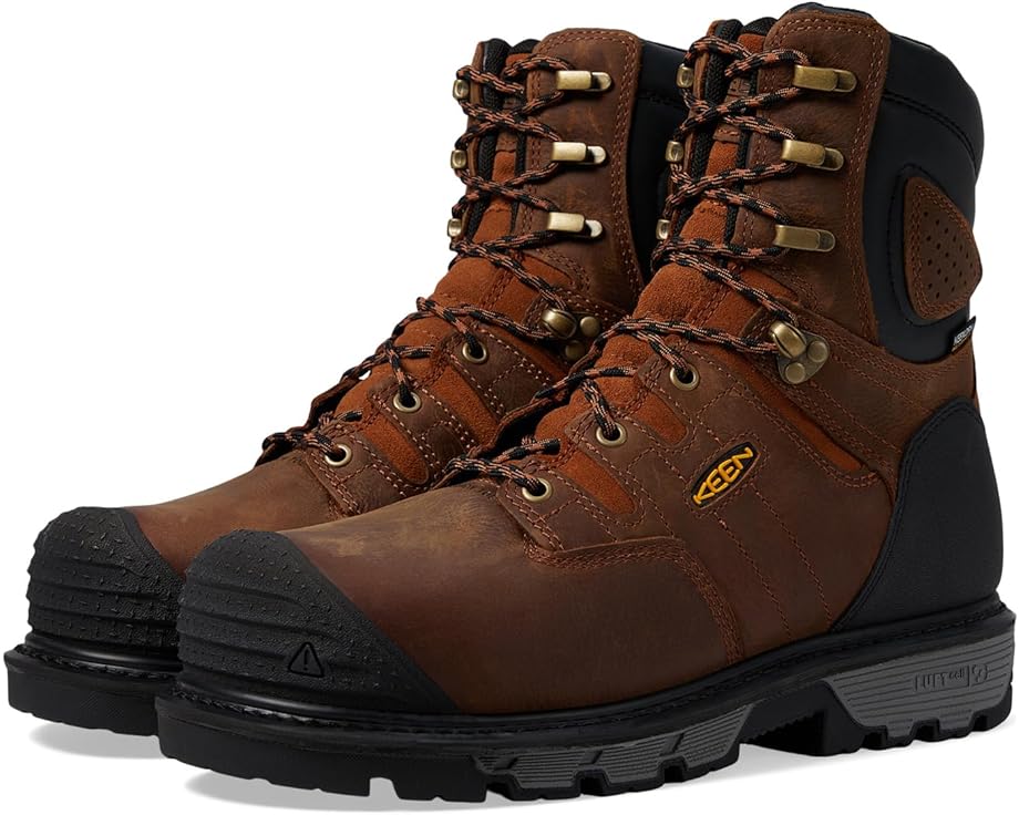 キーン ありがた味 なめし革 赤銅色 赤銅色 黒いこと 黒いこと 8\" メンズ 【 KEEN UTILITY CAMDEN WATERPROOF 600G / LEATHER BROWN BLACK 】 ブーツ"