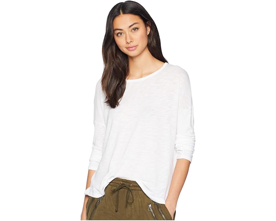 スプレンディッド スリーブ クルー Tシャツ 白色 ホワイト 長袖 レディース 【 SPLENDID ZANDER LONG SLEEVE COTTON MODAL SLUB EASY CREW TEE / WHITE 】 レディースファッション トップス カットソー|スニケス