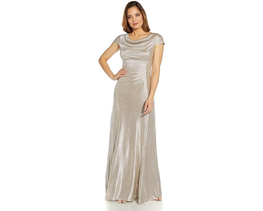 アドリアナパぺル ニット レディース 【 ADRIANNA PAPELL METALLIC KNIT DRAPE NECK GOWN / ALABASTER 】 レディースファッション ドレス 29,835円