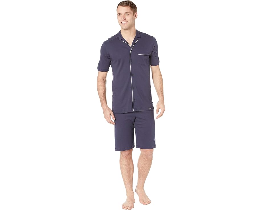 ハンロ ナイト爵 衣袂 黒いこと 黒いこと \u0026 半袖 メンズ 【 HANRO NIGHT DAY SHORT SLEEVE PAJAMA / BLACK IRIS 】 下着類 下着類 ナイト爵御召しもの お座敷 パジャマ