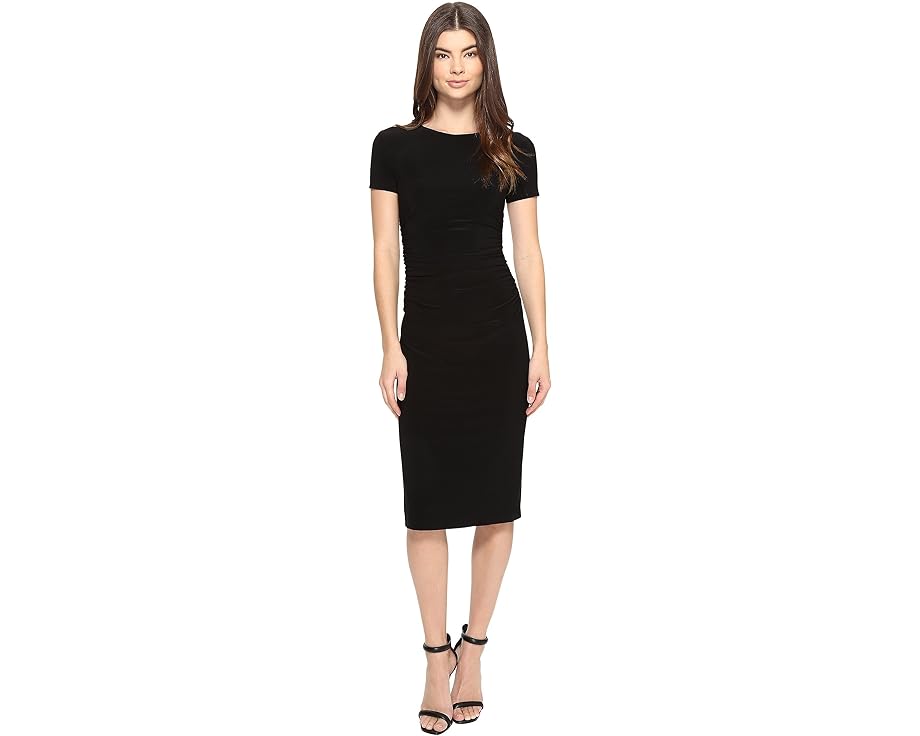 スリーブ クルー ドレス 黒色 ブラック 半袖 レディース 【 NORMA KAMALI SHORT SLEEVE CREW NECK SHIRRED WAIST DRESS / BLACK 】 レディースファッション