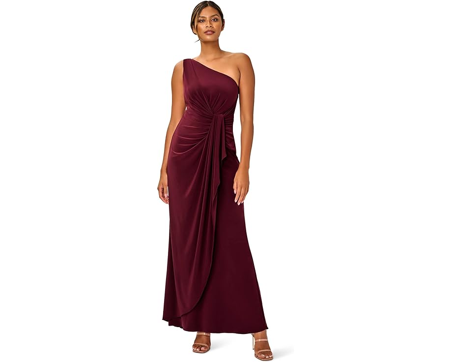 アドリアナパぺル ジャージー ドレス 赤 レッド レディース 【 ADRIANNA PAPELL ONE SHOULDER JERSEY DRESS / RED WINE 】 レディースファッション