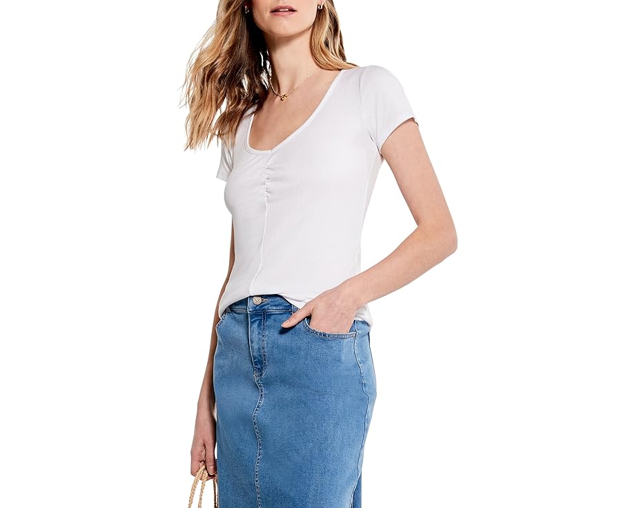 ニックプラスゾーイ Tシャツ 白色 ホワイト NIC+ZOE レディース 【 DRAPEY RIB SCRUNCH TEE / PAPER WHITE 】 レディースファッション トップス カットソー｜スニケス