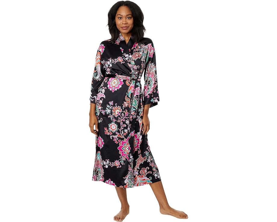 ナトリ サテン 黒色 ブラック レディース 【 N BY NATORI JAIPUR SATIN ROBE / BLACK MULTI 】 インナー 下着 ナイトウエア ナイト ルーム パジャマ|スニケス
