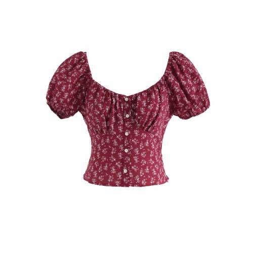 洒落ウィッシュ Chicwish クロップ 赤色信号 真赭 クロップ頂 Crop Red Chicwish Ditsy Floral Embossed Shirred In レディースモード トップス ファッション商品名 略式 ファッション Biolet Kr