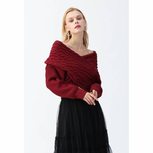 シックウィッシュ Chicwish テクスチャー ニット クロップ トレーナー 赤 レッド レディース Crop Red Chicwish Crisscross Braid Texture Knit Sweater In Redefiningrefuge Org