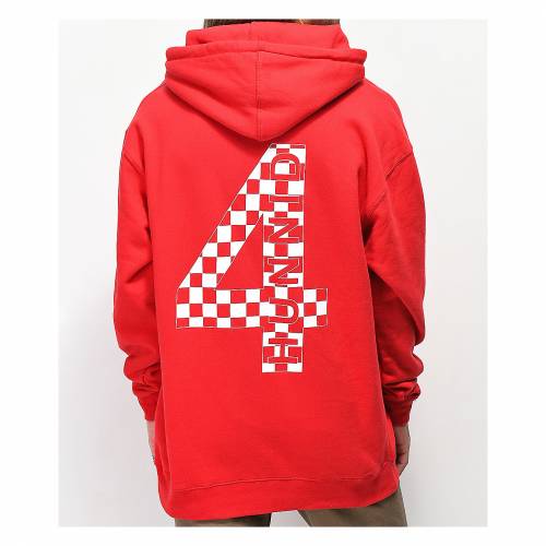 送料0円 パーカー 4hunnid 赤 パーカー トップス メンズファッション Hoodie Checkered 4hunnid Red パーカー フーディー レッド Sorif Dk