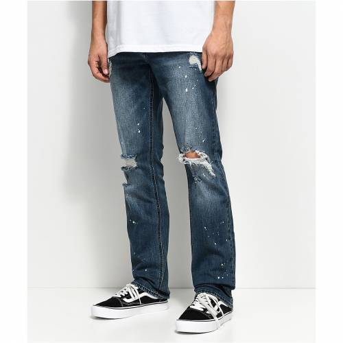 コンビニ受取対応商品 Empyre ジーンズ 青色 ブルー Empyre Skeletor Sawyer Bleached Splattered Jeans Blue メンズファッション ズボン パンツ 手数料安い Www Aquabikespa Com