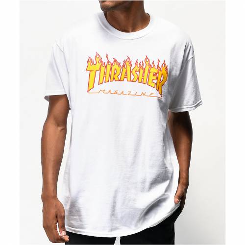 楽天1位 楽天市場 Thrasher スラッシャー ロゴ 白色 ホワイト Tシャツ Thrasher Flame Logo White Tshirt メンズファッション トップス Tシャツ カットソー スニケス 正規品 Affectofoundation Org