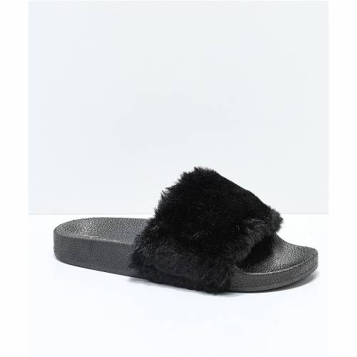 激安ブランド 楽天市場 Trillium 黒色 ブラック サンダル Trillium Black Fur Slide Sandals スニケス 新品即決 Selmi Or Id