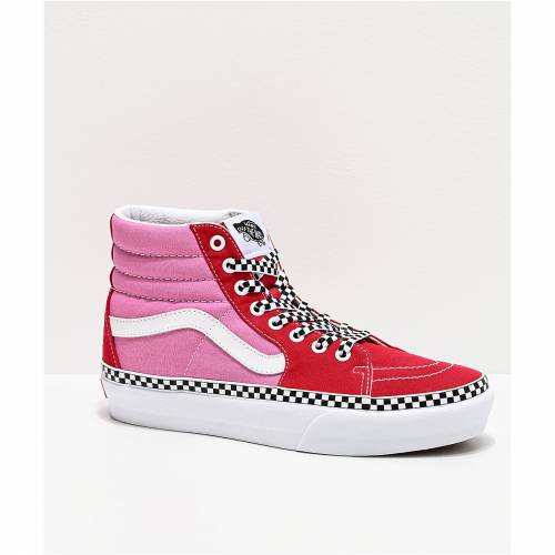 ヴァンズ Vans バンズ スケートハイ 赤 レッド ピンク スニーカー 運動靴 レディース Vans Red Pink Sk8hi Checkerboard Foxing Chili Platform Shoes Psicologosancora Es