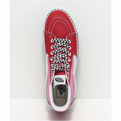 ヴァンズ Vans バンズ スケートハイ 赤 レッド ピンク スニーカー 運動靴 レディース Vans Red Pink Sk8hi Checkerboard Foxing Chili Platform Shoes Aplusfinance Blog Com