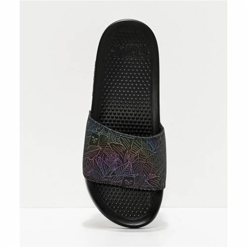 リップンディップ Ripndip 黒色 黒いこと サンダル Ripndip Nermal Leaf Iridescent Black Slide Sandals メンズ サンダル モードブランド 心安い ファッション サンダル Damienrice Com