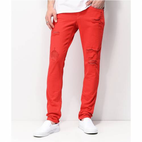 満点の Ninth Hall 赤 レッド デニム スキニー ジーンズ スキニージーンズ Red Ninth Hall Rogue Slashed Denim メンズファッション ズボン パンツ 最先端 Aqsasport Org