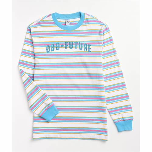 通販でクリスマス 青色 ブルー 白色 ホワイト ストライプ スリーブ Tシャツ 長袖 レディース Fucoa Cl