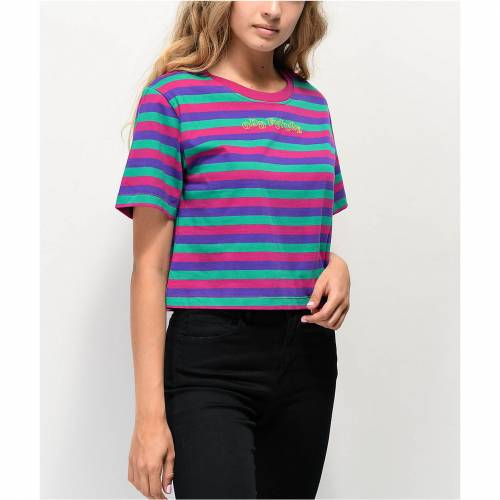 人気殺到本物保証のファッションブランド カジュアル グリーン ファッション ロゴ 紫 Logo パープル 緑 グリーン ストライプ クロップ Tシャツ Pink レディース Purple Green Stripe Crop Odd Future Logo Tshirt Assorted 人気ブランドの Tシャツ