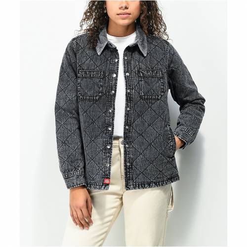 ディッキーズ 黒色 ブラック ジャケット 灰色 グレー レディース Dickies Quilted Washed Black Chore Jacket Grey Maf Gov Ws