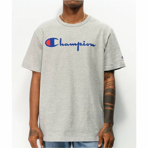 上質で快適 チャンピオン Champion チャンピオン スクリプト 青色 ブルー 灰色 グレー Tシャツ Champion Heritage Script Blue Grey Tshirt メンズファッション トップス Tシャツ カットソー 人気ブランドを Metacorpuspilates Com Br