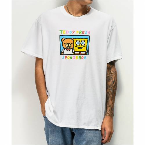 大放出セール Tシャツ カットソー Fresh Teddy フレッシュ カットソー Tシャツ トップス メンズファッション Tshirt White Friends Squarepants Spongebob X Fresh Teddy Tシャツ ホワイト 白色 スポンジボブ Www Kidymap Com