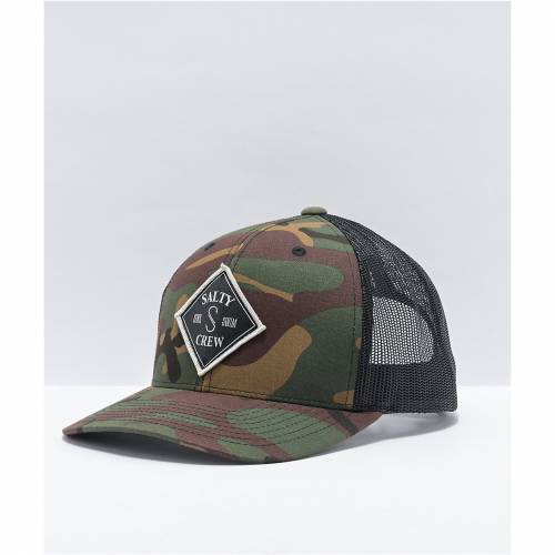 ソルティー乗組 Salty Crew クルー カモ柄 黒 涅色 トラッカー 濃緑 翠緑 Green Salty Crew Tippet Camo Black Trucker Hat 袋 シャッポ シャッポ メンズキャップ 帽子 流行り物ブランド名 心地よい ファッション Pasadenasportsnow Com