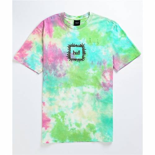 ファッションブランド Tシャツ カットソー Box カジュアル ファッション ハフ ボックス ロゴ ネクタイ Tシャツ ナチュラル メンズ Huf Overgrown Box Logo Tie Dye Tshirt Natural スニケス