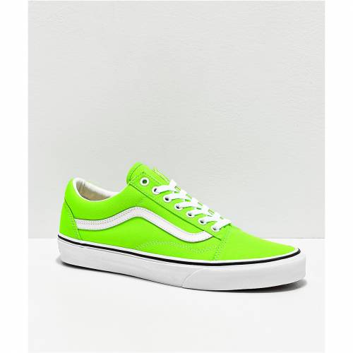 ヴァンズ バンズ 緑 グリーン 白色 ホワイト スケート スニーカー カンパ靴 オールドスクール ユニセックス Vans Green Skate Neon Gecko White Shoes Almarkhiyagallery Com